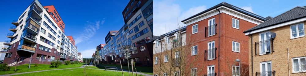 Examples of sites partnering with Watsons for property management. Two blocks of flats in the sunshine pictured.